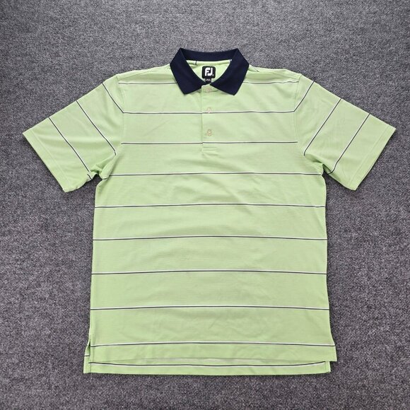 Footjoy Polo Shirt Mens Large Green Striped Short Sleeve Golf Performance Casual - Picture 1 of 10
